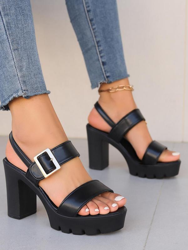 Women's Fashionable Solid Color Buckle Decorated High Heel Sandals, Casual Versatile Block Heel Sandals for Summer, Lightweight Breathable Comfortable Shoes for Daily Wear