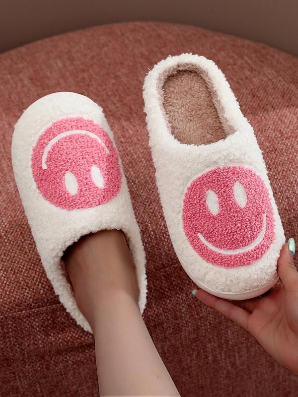 Women's Cute Smile Face Pattern Plush Slippers, Casual Soft Comfortable Home Slippers, Warm Slippers for Fall & Winter Wear, Birthday Gifts