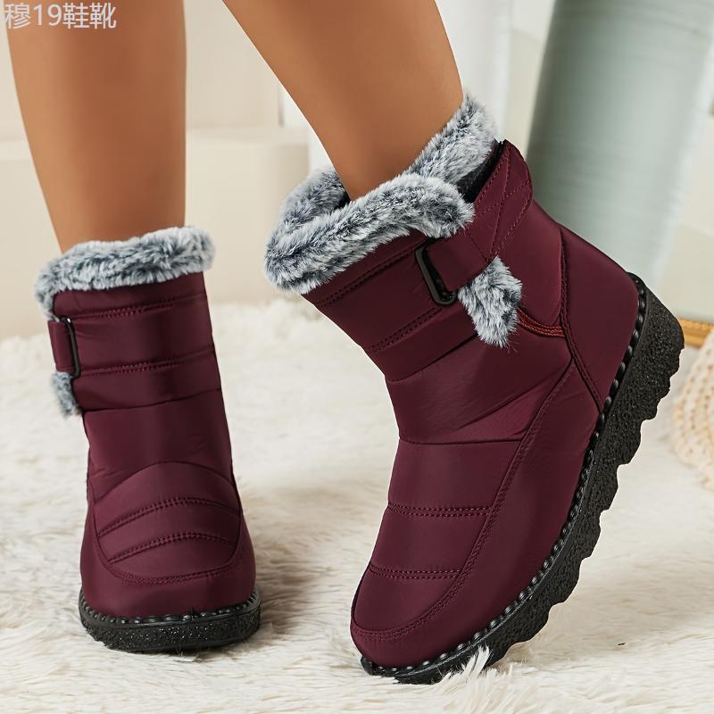 Cozy Women's Waterproof Snow Boots - Plush Lined, Solid Color, Flat Heel with Hook-and-loop Fastener Closure for Winter Warmth Girl Shoe