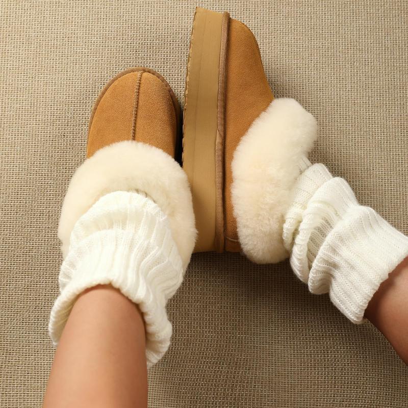 Snow Boots Women’s Platform Slippers - Furry Lined Platform Clogs with Shearling Short Ankle Design, Warm Cozy Winter Closed-Back Slipper Booties for Indoor and Outdoor Use Walking Shoes Shoe Soft Stylish