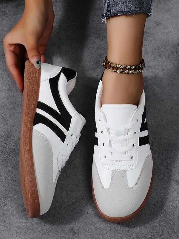 Women's Fashionable Lace Up Contrast Binding German Trainers, Casual Breathable Comfortable Sports Training Shoes, All-match Basic Shoes for Daily Wear