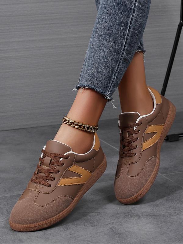 Women's Fashionable Lace Up Contrast Binding German Trainers, Casual Breathable Comfortable Sports Training Shoes, All-match Basic Shoes for Daily Wear