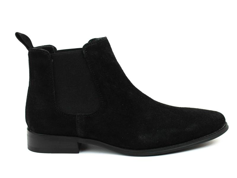 Men's Real Suede Black Chelsea Boots Ankle High Pull On Round Toe Slip Resistant Block Heel AZARMAN