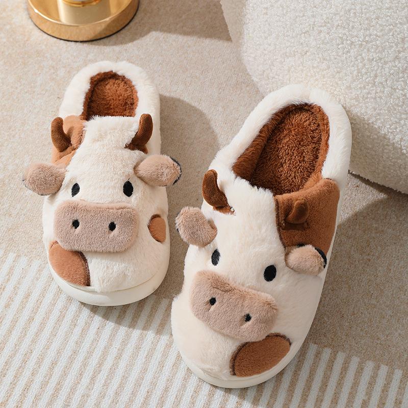 Cute Animal Cow Pig Men Women House Slippers, Comfy Memory Foam Cloudy Soft Slippers Plush Home Shoes for Bedroom Living Room Indoor