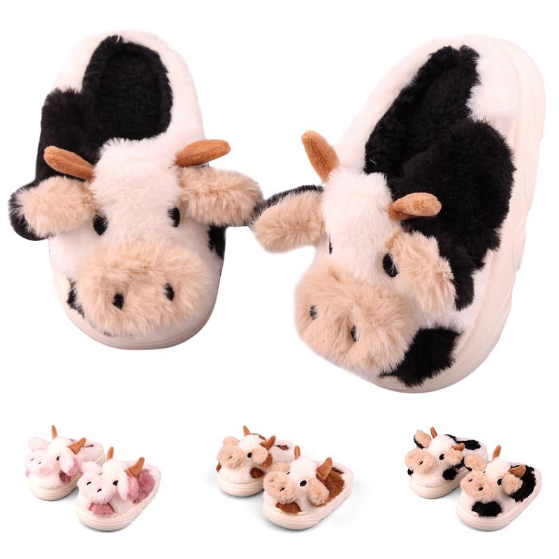 Cute Cartoon Cow Furry House Shoes For Boys, Comfortable Non Slip Soft Bottom Walking Shoes For Indoor, Autumn And Winter