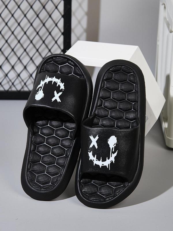 Men's Minimalist Cartoon Pattern Slides, Casual Comfortable Home Slippers, Breathable Non-slip Slippers for Daily Wear