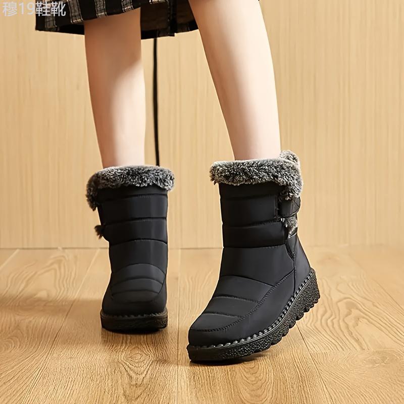 Cozy Women's Waterproof Snow Boots - Plush Lined, Solid Color, Flat Heel with Hook-and-loop Fastener Closure for Winter Warmth Girl Shoe