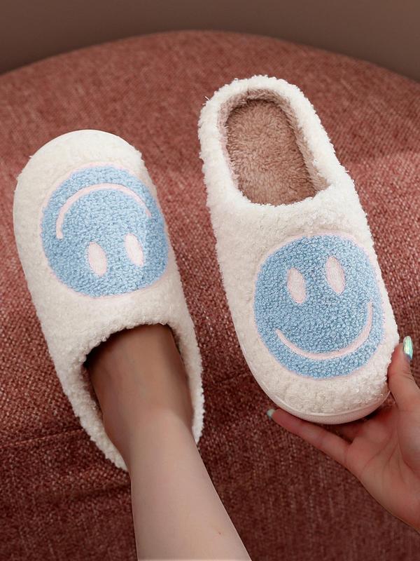 Women's Cute Smile Face Pattern Plush Slippers, Casual Soft Comfortable Home Slippers, Warm Slippers for Fall & Winter Wear, Birthday Gifts