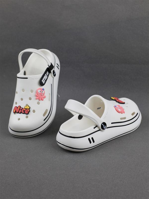 Women's Cute Cartoon Decoration Side Stripe Clogs, Casual Comfortable Soft Sole Clogs, Summer Beach Slippers for Indoor & Outdoor Wear