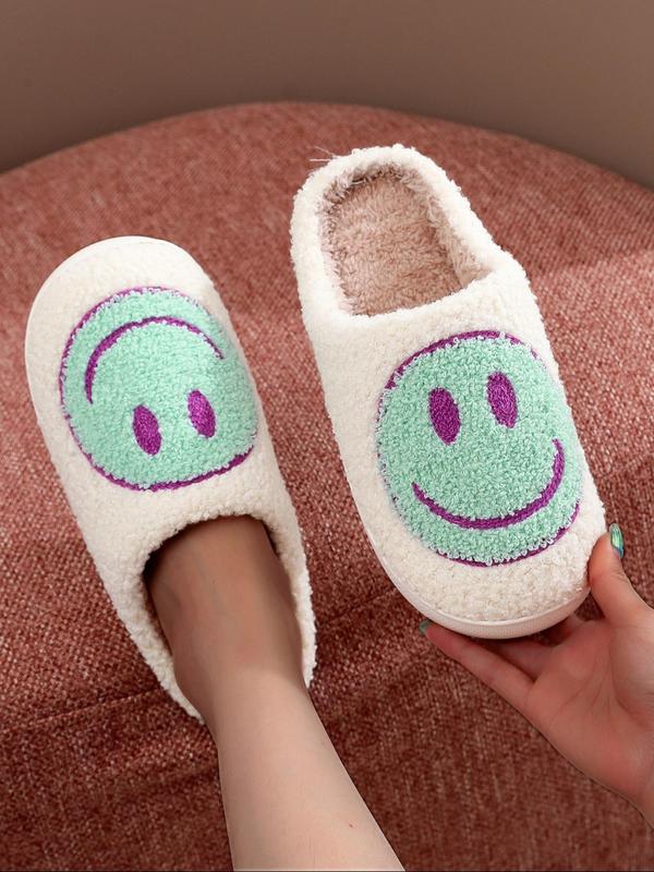 Women's Cute Smile Face Pattern Plush Slippers, Casual Soft Comfortable Home Slippers, Warm Slippers for Fall & Winter Wear, Birthday Gifts