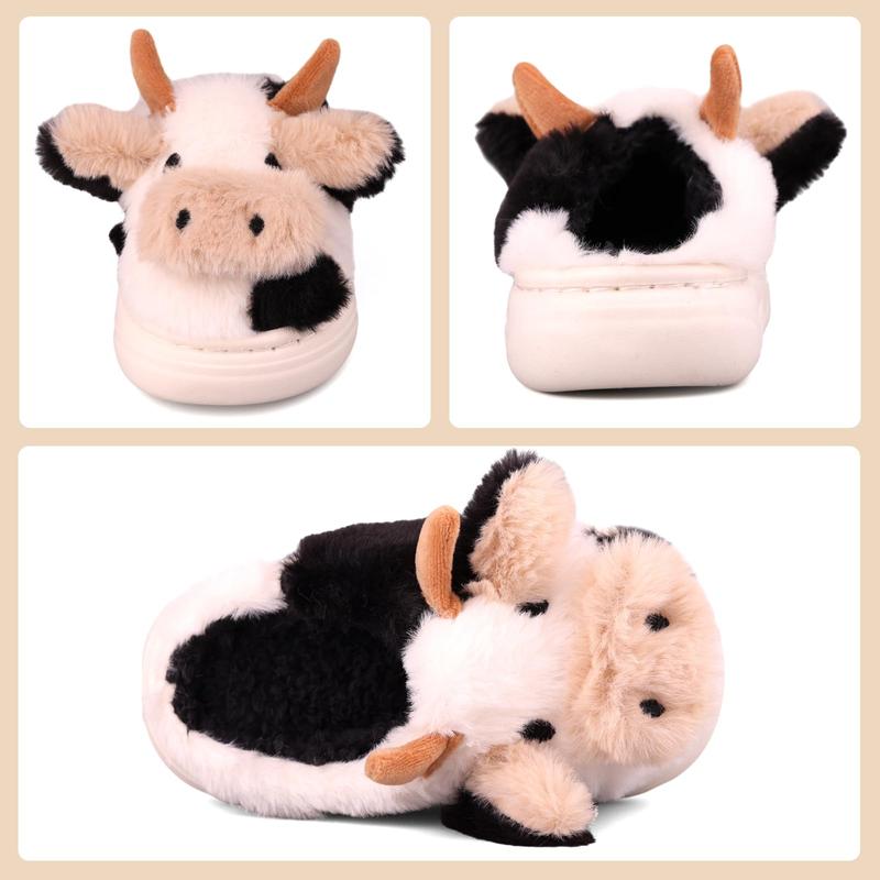 Cute Cartoon Cow Furry House Shoes For Boys, Comfortable Non Slip Soft Bottom Walking Shoes For Indoor, Autumn And Winter