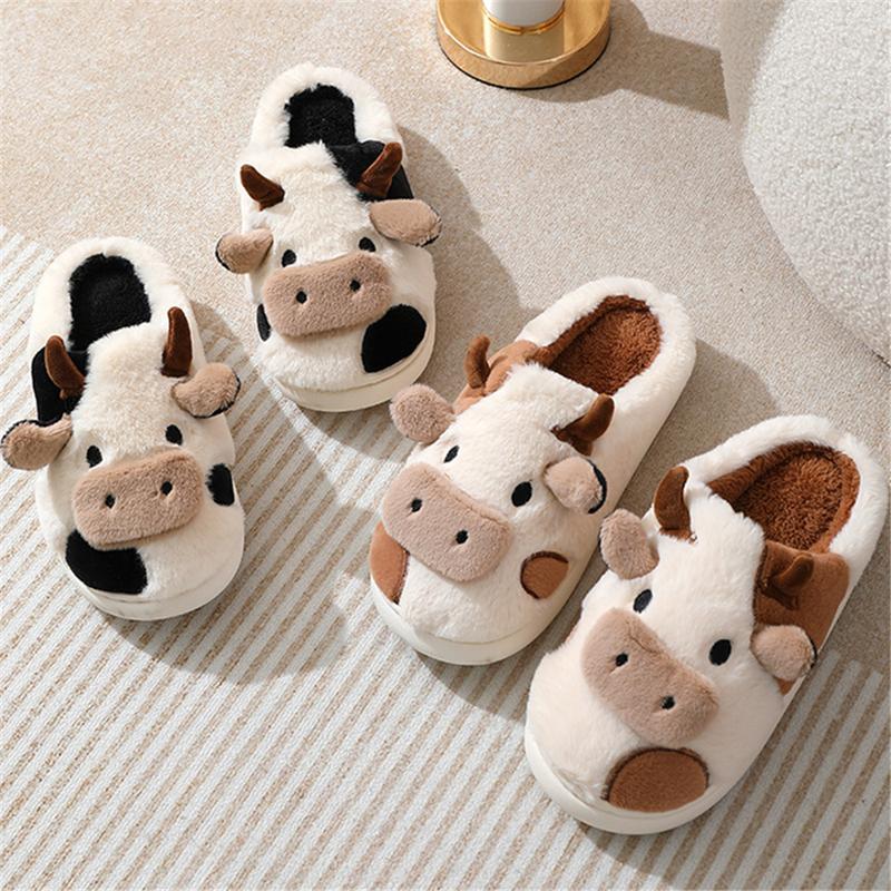 Cute Animal Cow Pig Men Women House Slippers, Comfy Memory Foam Cloudy Soft Slippers Plush Home Shoes for Bedroom Living Room Indoor