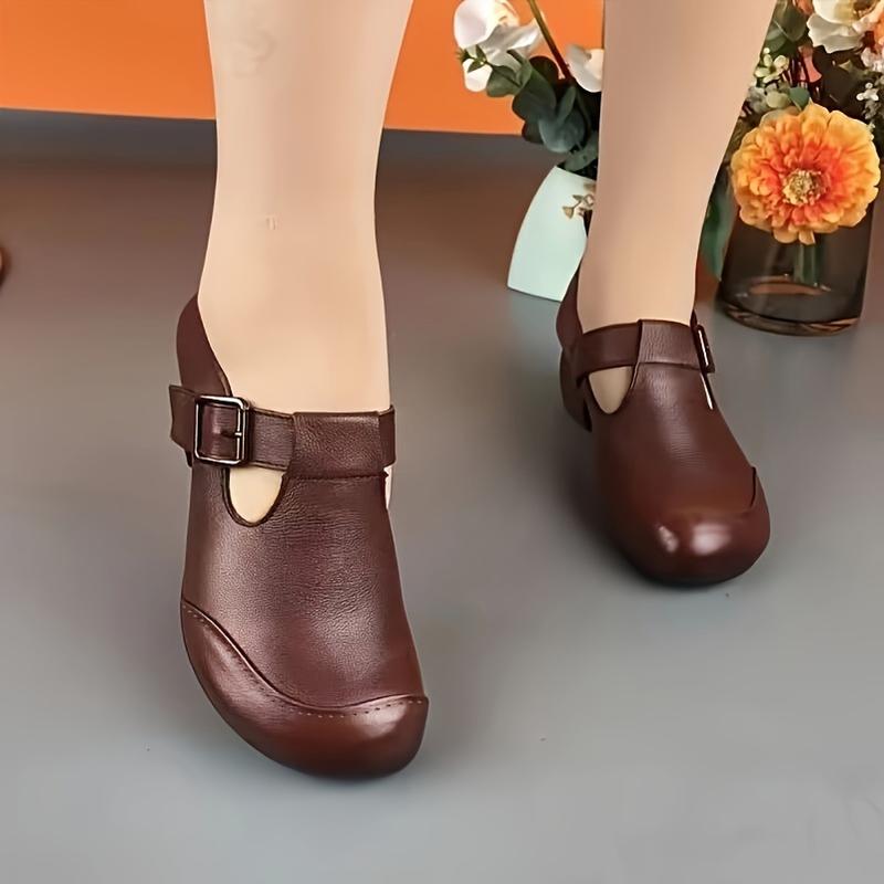 Women's Retro Thick Kitten Heels, round Toe Buckle with High Heels, Comfortable and Versatile Casual Shoes Walking Shoes Girl