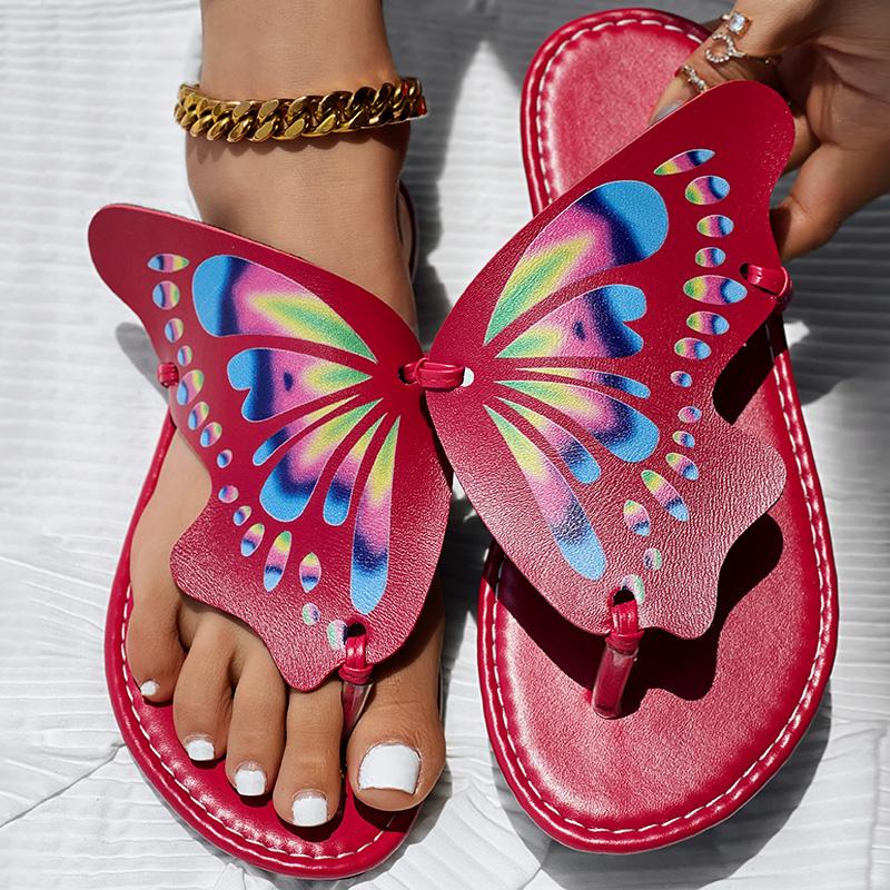 Colorblock Butterfly Print Toe Post Slippers