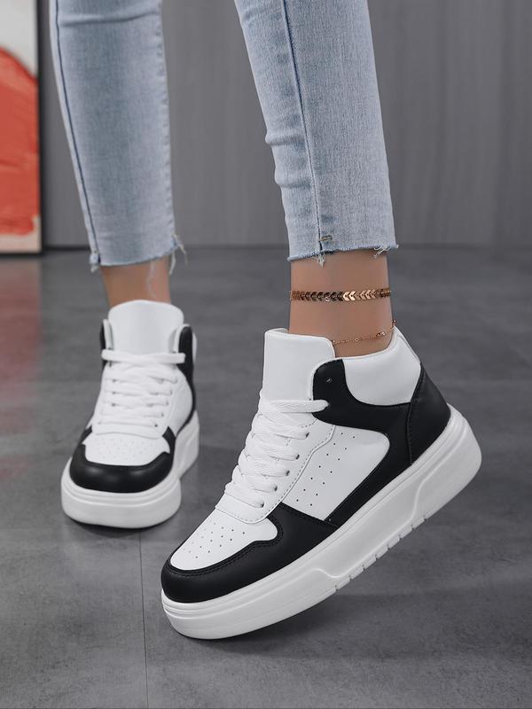 Women's Fashionable Colorblock Lace Up High Top Sneakers, Casual Comfortable Sports Shoes for Daily Wear, Female All-match Round Toe  Skate Shoes for Daily Wear