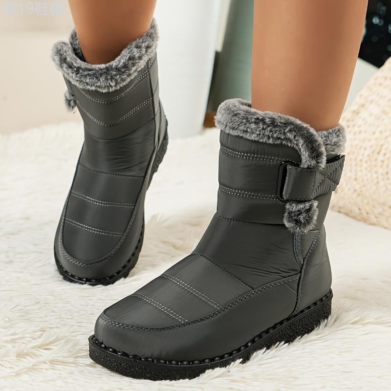 Cozy Women's Waterproof Snow Boots - Plush Lined, Solid Color, Flat Heel with Hook-and-loop Fastener Closure for Winter Warmth Girl Shoe