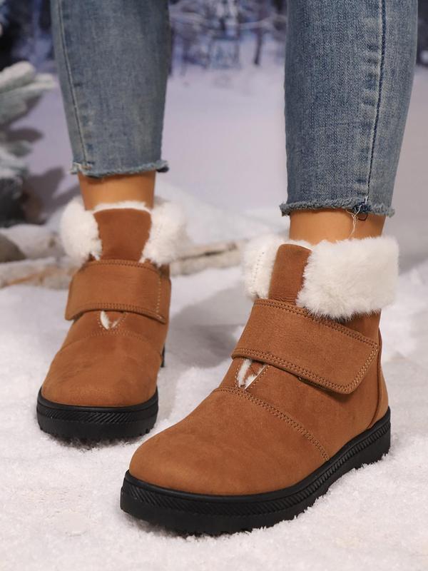 Women's Fashionable Solid Color Ankle Boots, 2024 New Style Casual Warm Plush Lined Snow Boots for Fall & Winter, Non-slip Comfortable Shoes for Women & Girls