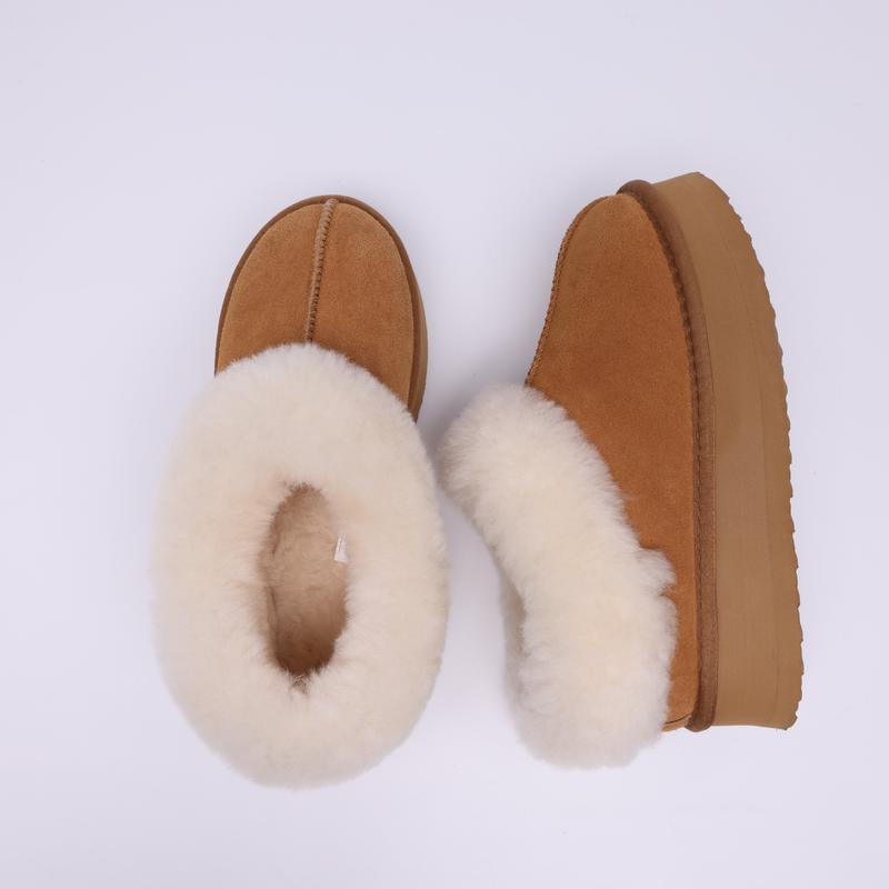 Snow Boots Women’s Platform Slippers - Furry Lined Platform Clogs with Shearling Short Ankle Design, Warm Cozy Winter Closed-Back Slipper Booties for Indoor and Outdoor Use Walking Shoes Shoe Soft Stylish