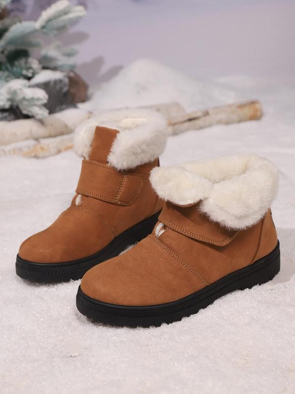 Women's Fashionable Solid Color Ankle Boots, 2024 New Style Casual Warm Plush Lined Snow Boots for Fall & Winter, Non-slip Comfortable Shoes for Women & Girls