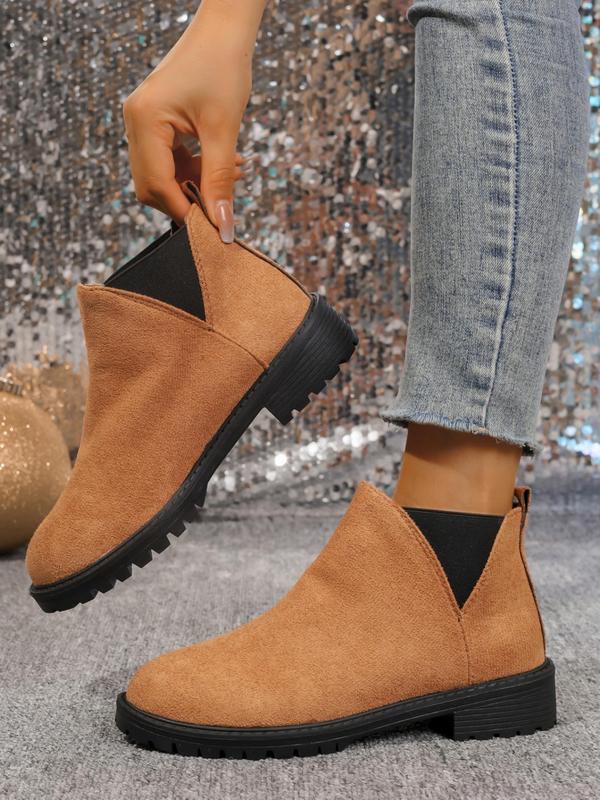 Women's Fashionable Solid Color Ankle Boots, 2024 New Style Casual Comfortable Round Toe Chelsea Boots for Daily Wear, Perfect for Students and Outdoor for Women & Girls