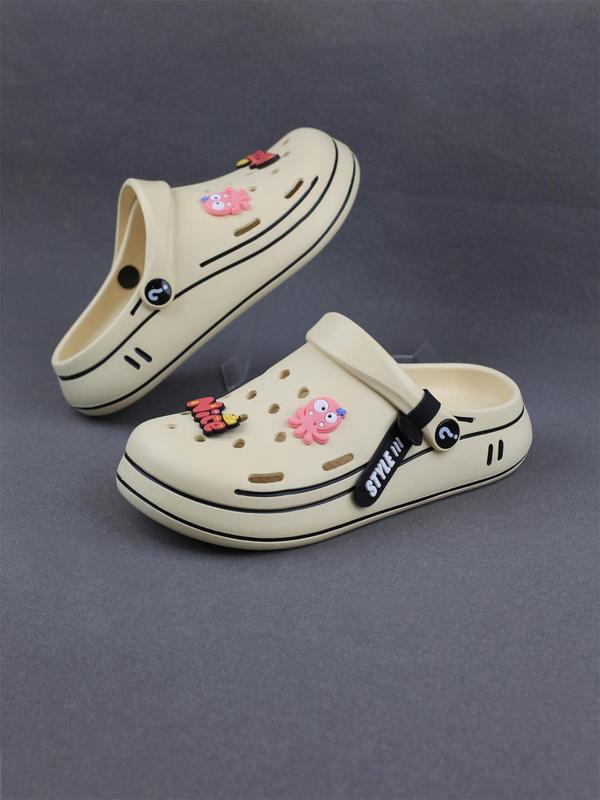 Women's Cute Cartoon Decoration Side Stripe Clogs, Casual Comfortable Soft Sole Clogs, Summer Beach Slippers for Indoor & Outdoor Wear