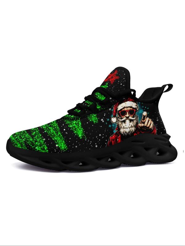 Women's Christmas Graphic Print Lace Up Front Sneakers, Casual Comfortable Breathable Sports Running Shoes, Female All-match Round Toe Chunky Sneakers for Daily Wear