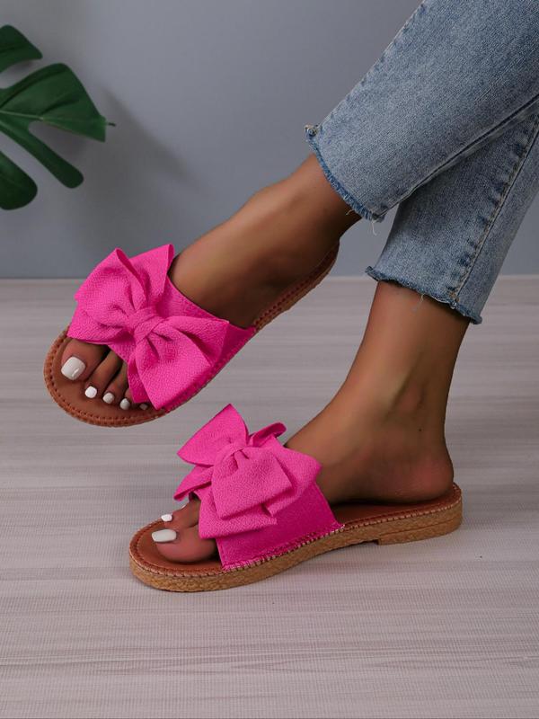 Women's Fashionable Casual Bow Decor Slides, Summer 2024 Round Toe Lightweight Flat Heel Slides, Designer All-match Flat Sandals for Indoor Outdoor Wear, Water Slides for Girls