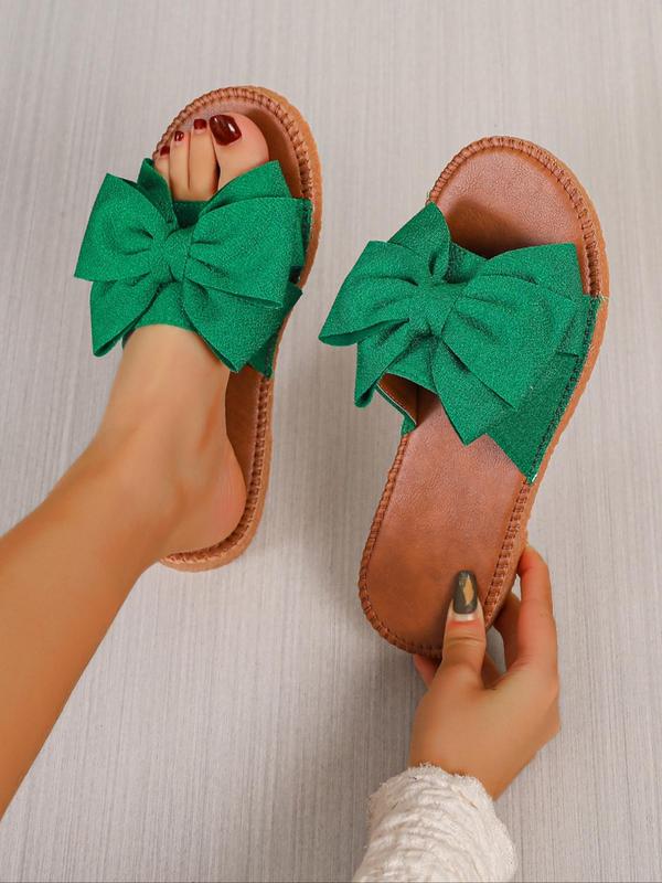 Women's Fashionable Casual Bow Decor Slides, Summer 2024 Round Toe Lightweight Flat Heel Slides, Designer All-match Flat Sandals for Indoor Outdoor Wear, Water Slides for Girls