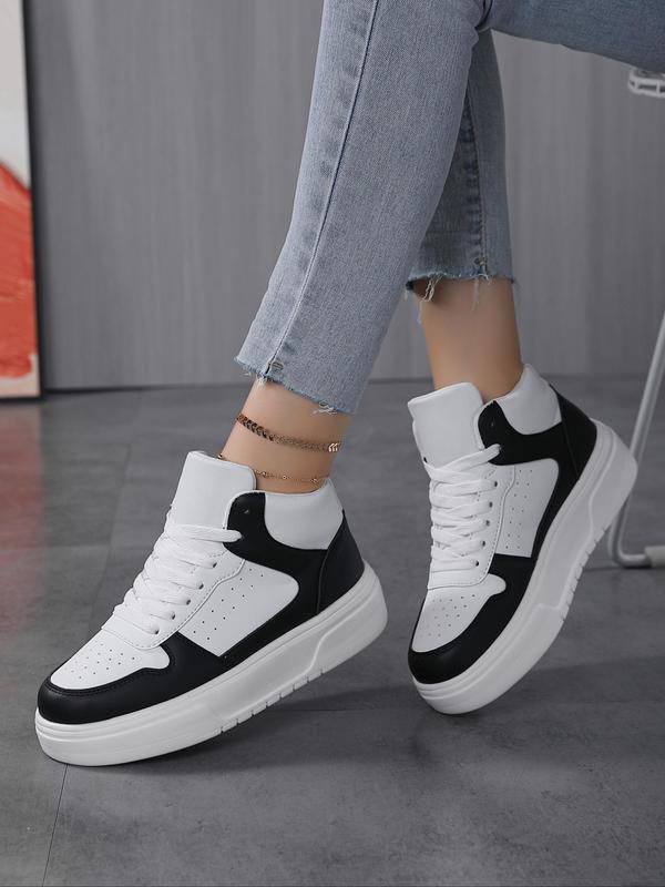 Women's Fashionable Colorblock Lace Up High Top Sneakers, Casual Comfortable Sports Shoes for Daily Wear, Female All-match Round Toe  Skate Shoes for Daily Wear