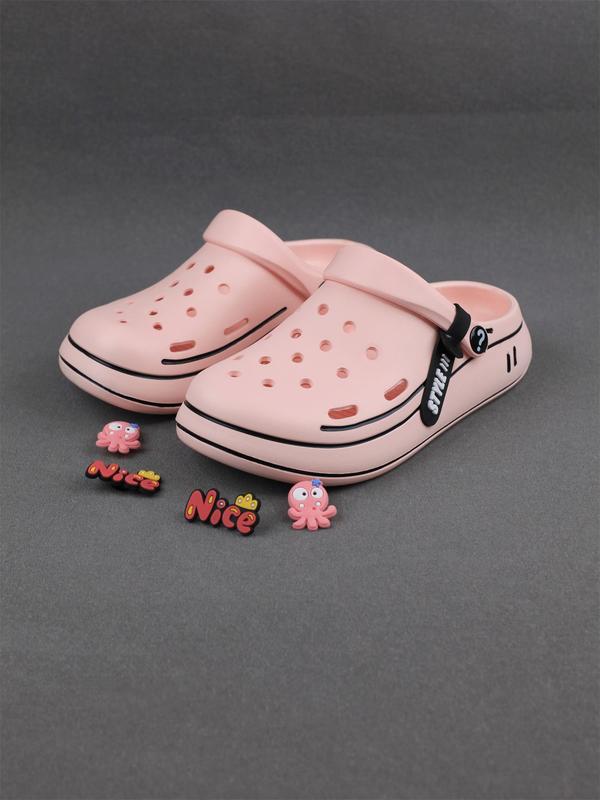 Women's Cute Cartoon Decoration Side Stripe Clogs, Casual Comfortable Soft Sole Clogs, Summer Beach Slippers for Indoor & Outdoor Wear