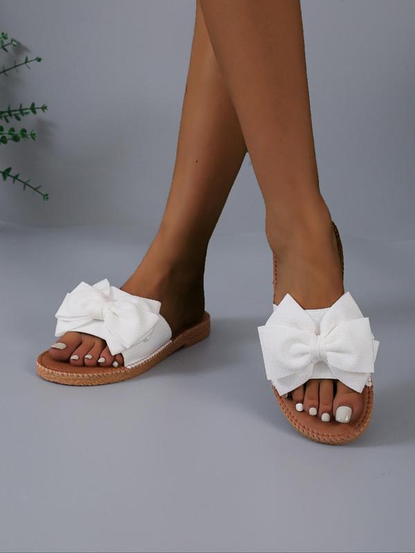 Women's Fashionable Casual Bow Decor Slides, Summer 2024 Round Toe Lightweight Flat Heel Slides, Designer All-match Flat Sandals for Indoor Outdoor Wear, Water Slides for Girls