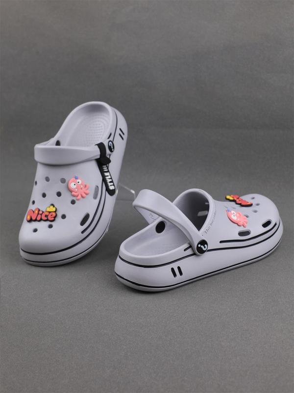 Women's Cute Cartoon Decoration Side Stripe Clogs, Casual Comfortable Soft Sole Clogs, Summer Beach Slippers for Indoor & Outdoor Wear