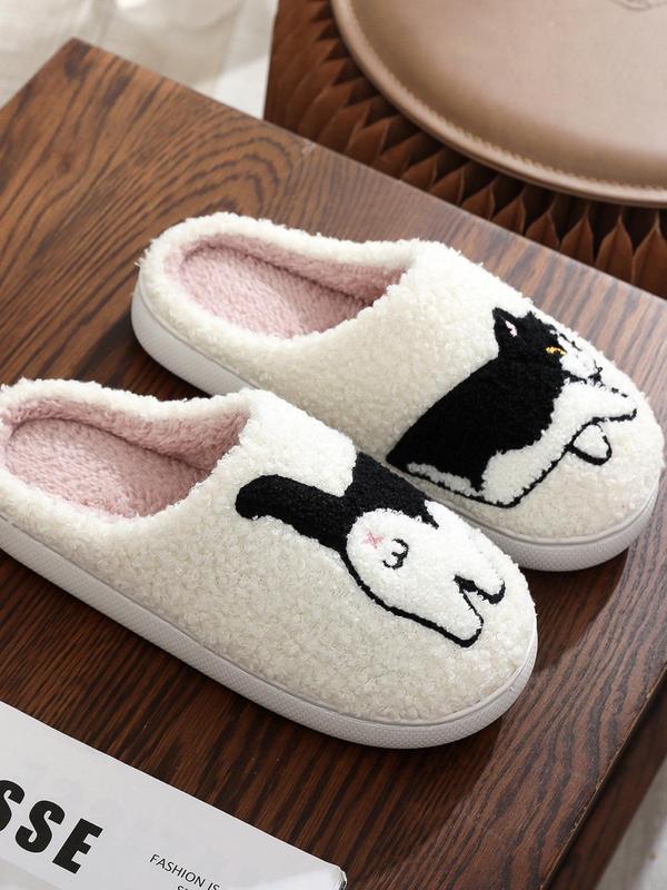 Cute Cartoon Cat Design Plush Slippers, Casual Soft Comfortable Home Slippers, Warm Slippers for Indoor & Outdoor Use for Fall & Winter