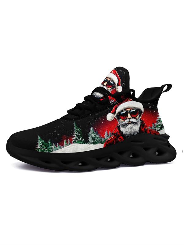 Women's Christmas Graphic Print Lace Up Front Sneakers, Casual Comfortable Breathable Sports Running Shoes, Female All-match Round Toe Chunky Sneakers for Daily Wear