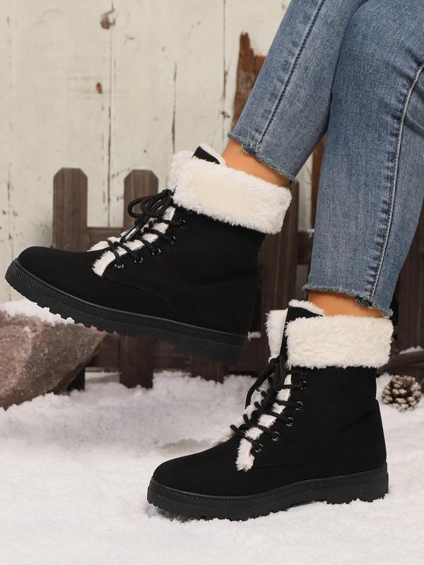 Women's Fashionable Solid Color Ankle Boots, 2024 New Style Casual Warm Plush Lined Snow Boots for Fall & Winter, Non-slip Comfortable Shoes for Women & Girls