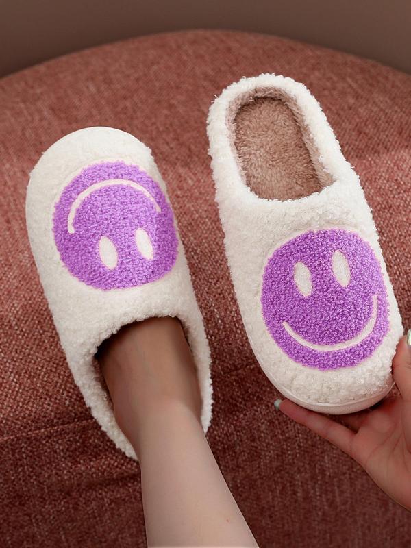 Women's Cute Smile Face Pattern Plush Slippers, Casual Soft Comfortable Home Slippers, Warm Slippers for Fall & Winter Wear, Birthday Gifts