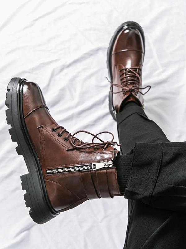 Men's Business Formal Lace Up Ankle Boots, Fashionable Pointed Toe Boots for Work Office, Male All-match Commuter Shoes for Daily Wear