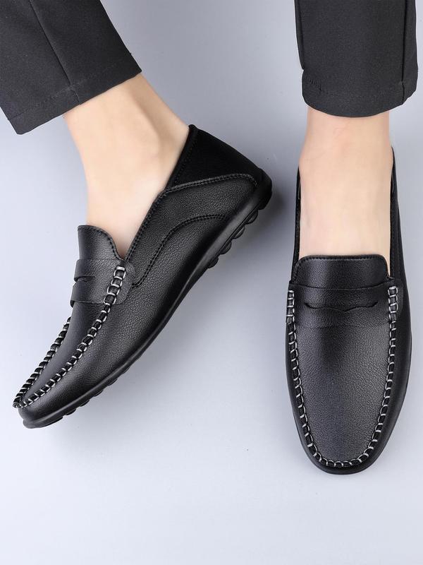 Men's 1 Pair Minimalist Casual Plain Round Toe Slip on Shoes, Business Style Quilted Comfort Flats, Casual Flat Heel Loafers For Daily Wear