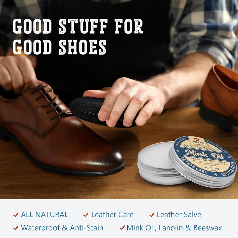 MEKER Mink Oil for Leather - All-Natural Conditioner with Sponge, 3.52oz - Comfort, Footwear