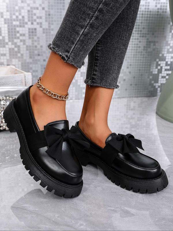 Women's Fashionable Bowknot Design Slip on Platform Loafers, Casual Winter Shoes for Women, Comfortable Round Toe Shoes for Daily Wear, All Match Shoes for Daily Wear