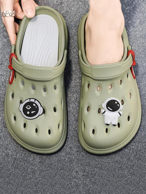 Men's Cartoon Astronaut Design Clogs, Casual Comfortable Hollow Out Design Clogs for Outdoor Beach, Non-slip Clogs for Daily Wear