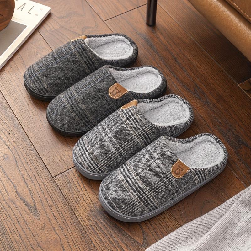 Men's PLUS SIZE Soft Plush Cozy House Slippers, Lightweight Breathable Anti-skid Slip-on Shoes With Fuzzy Lining For Indoor Walking, Autumn And Winter