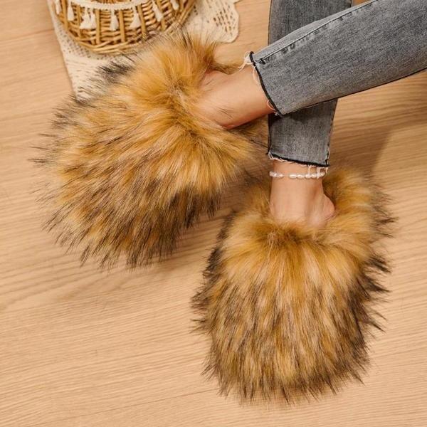 Women's Plush faux fur Slipper Slide Sandal Soft Furry Fuzzy Fluffy Lovely Indoor Outdoor Flat Slippers Girl Flipflop