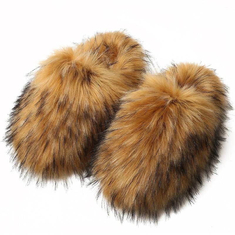 Women's Plush faux fur Slipper Slide Sandal Soft Furry Fuzzy Fluffy Lovely Indoor Outdoor Flat Slippers Girl Flipflop