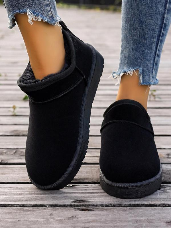 Women's 2023 Minimalist Fluffy Slip on Snow Booties Ankle Boots, Fuzzy Comfy Warm Platform Snow Boots, Trendy Winter Shoes for Fall & Winter, Please Purchase A Size Up