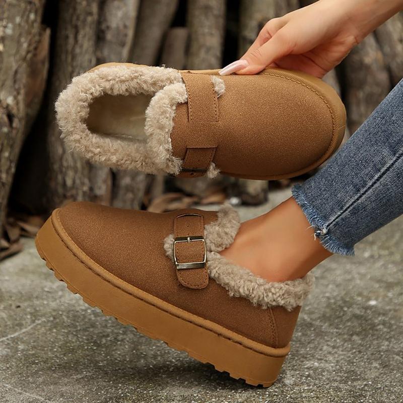 Women's Slippers Thick Rubber Sole Fleece Lined Snow Boots Slip-On Shoes Soft Comfy Indoor Outdoor Anti-Slip Slipper Shoes