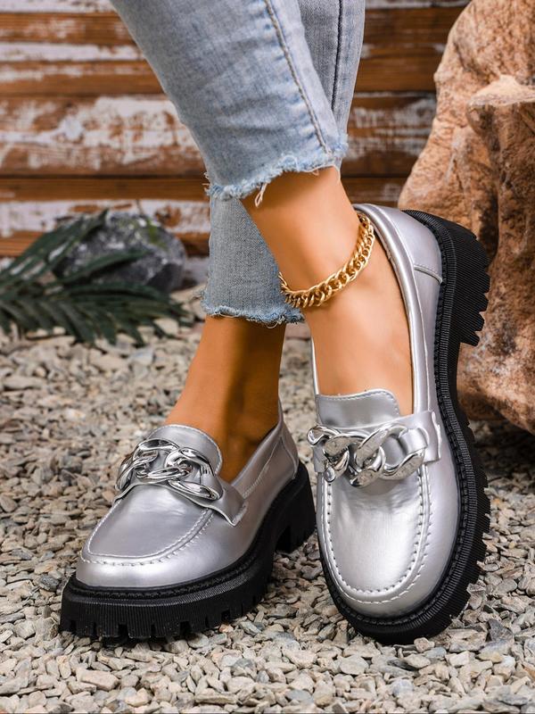 Women's Fashionable Chain Decorated Loafers, Casual Comfortable Platform Shoes for Daily Wear, Female All-match Shoes for Daily Wear