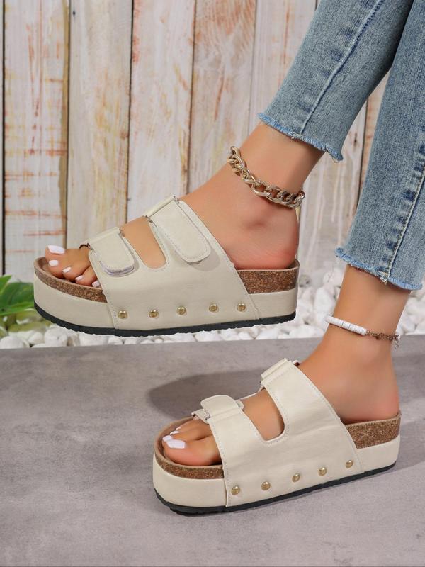 Women's Boho Style Solid Color Platform Wedge Sandals, 2024 Fashionable Summer New Comfortable Slip on Sandals, Girl Lightweight Breathable Walking Shoes for Daily Footwear