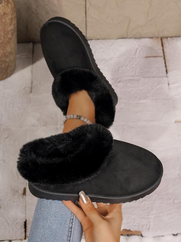 Women's Solid Color Contrast Faux Fur Trim Ankle Boots, Casual Comfortable Warm Boots for Winter, Fluffy Lined Boots for Indoor & Outdoor