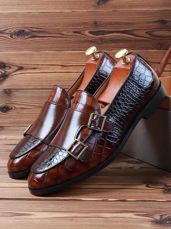 Men's Business Crocodile Embossed Buckle Decor Dress Shoes, PU Leather Slip on Loafers, Fashionable Pointed Toe Formal Shoes for Work Office, Male All-match Commuter Shoes for Daily Wear